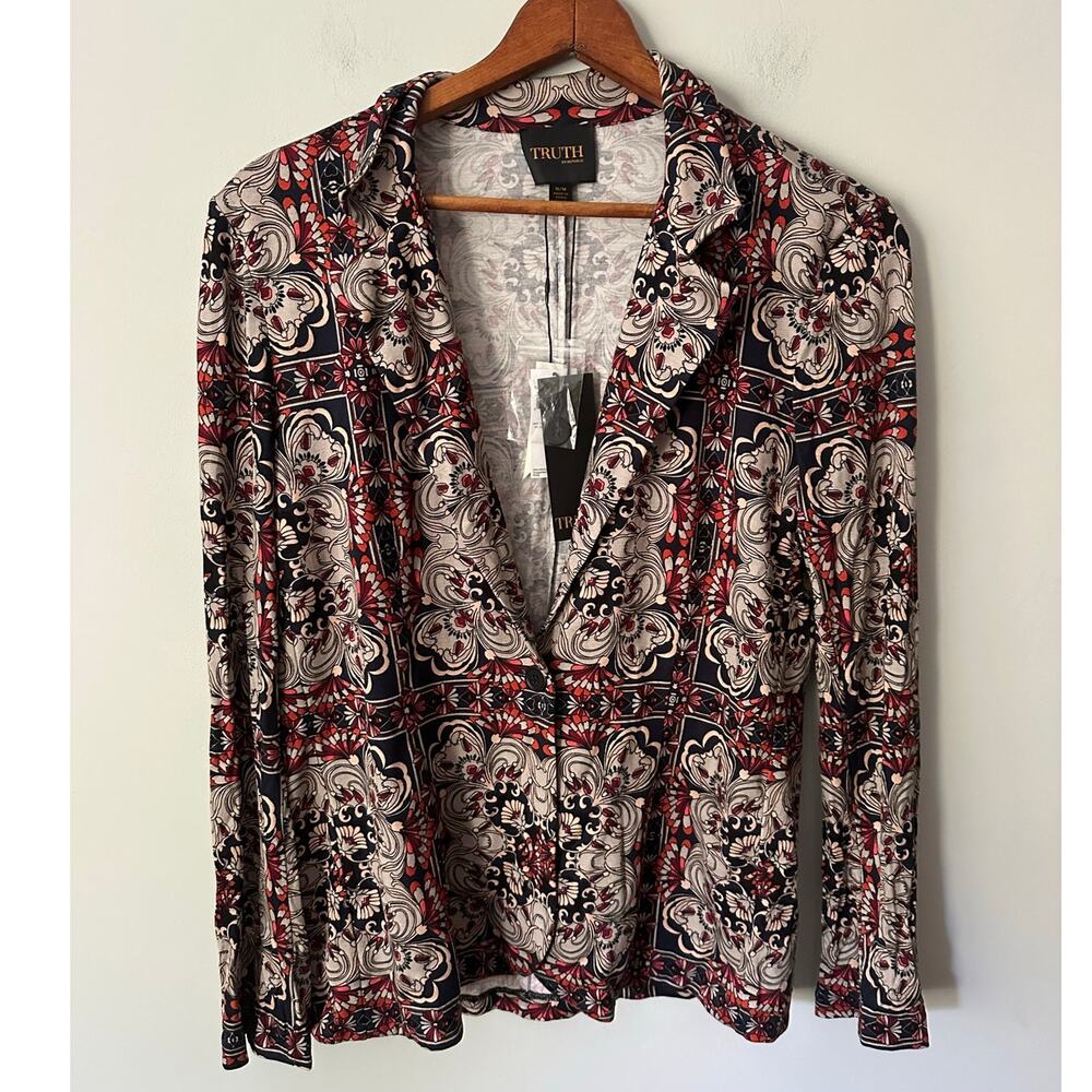 Truth By Republic Jacket Womens Medium Blazer Paisley Jersey Knit Boho Chic